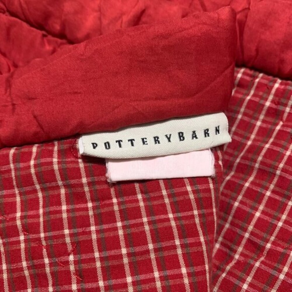 Pottery Barn Red Quilt Reversible Silk Cotton Plaid Bedding Queen Size